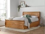 Marseille New Oak Wooden Ottoman Storage Sleigh Bed