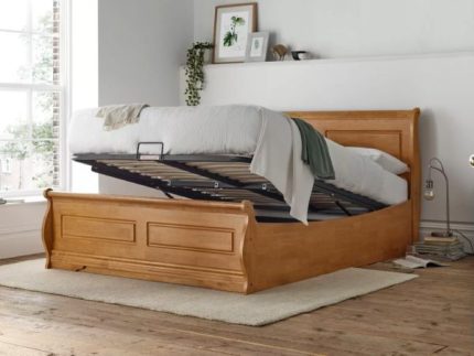 Marseille Oak Wooden Ottoman Storage sleigh Bed lift up