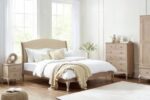 Camille Oatmeal Fabric and Oak Wooden Bed Frame king size