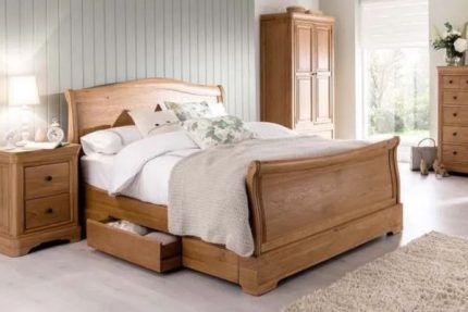Carmen Oak Sleigh Bed with Drawers