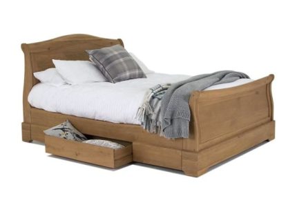 Vida Living Carmen Oak Sleigh Bed with storage drawers