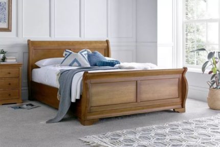 Toulon Oak Finish Wooden Sleigh Bed