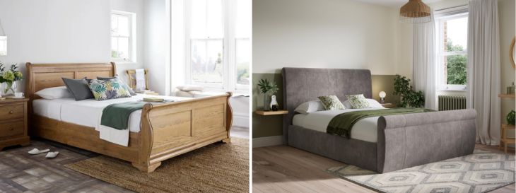 wooden vs. upholstered sleigh bed