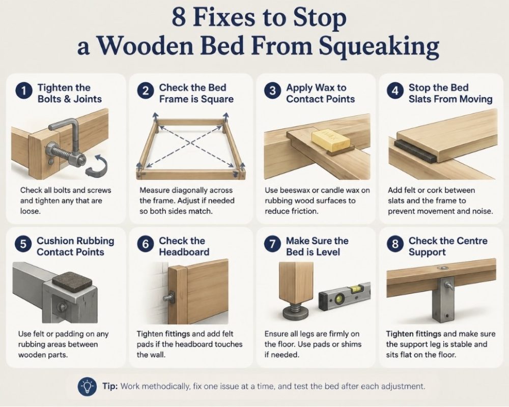 how to stop a bed from squeaking - 8 fixes